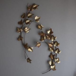 Vintage Mid Century Brass Leaves Wall Deco (A958)