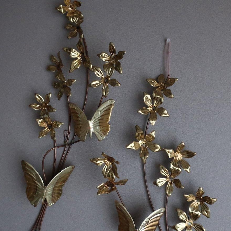 Vintage Mid Century Brass Flower and Butterfly Wall Deco set Vintage Mid Century Brass Flower and Butterfly Wall Deco set