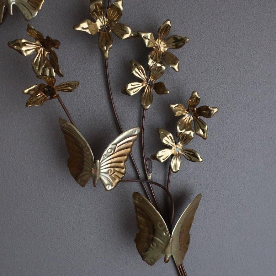 Vintage Mid Century Brass Flower and Butterfly Wall Deco set Vintage Mid Century Brass Flower and Butterfly Wall Deco set