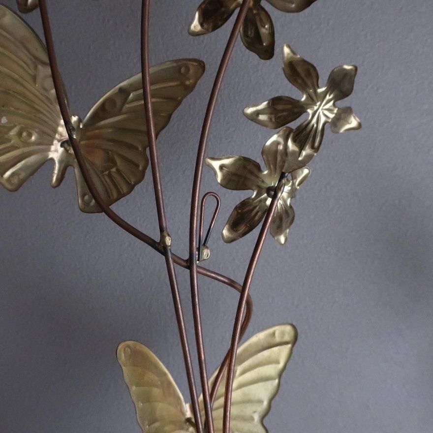 Vintage Mid Century Brass Flower and Butterfly Wall Deco set Vintage Mid Century Brass Flower and Butterfly Wall Deco set