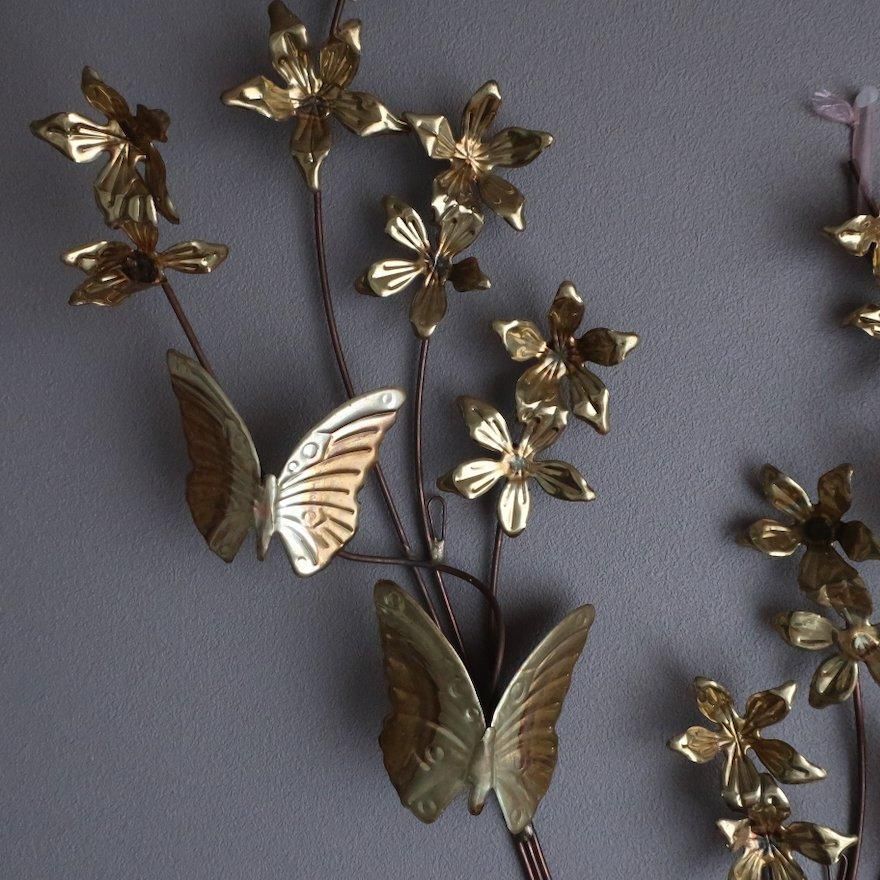 Vintage Mid Century Brass Flower and Butterfly Wall Deco set Vintage Mid Century Brass Flower and Butterfly Wall Deco set