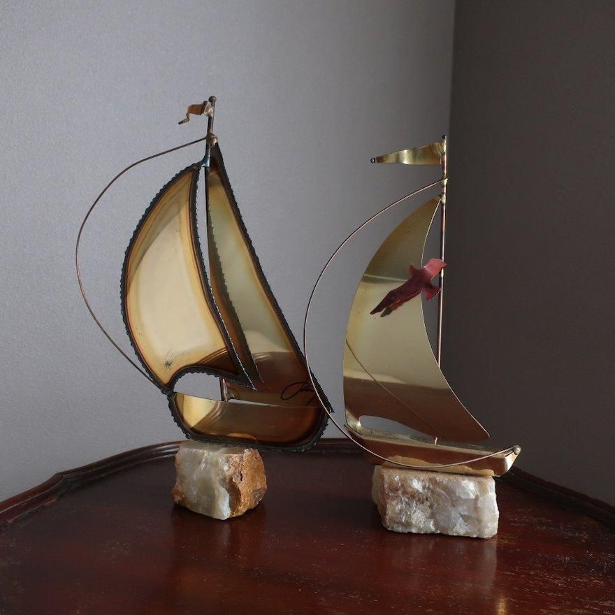 Vintage Mid Century Brass Sailboat Object Sculpture Vintage Mid Century Brass Sailboat Object Sculpture
