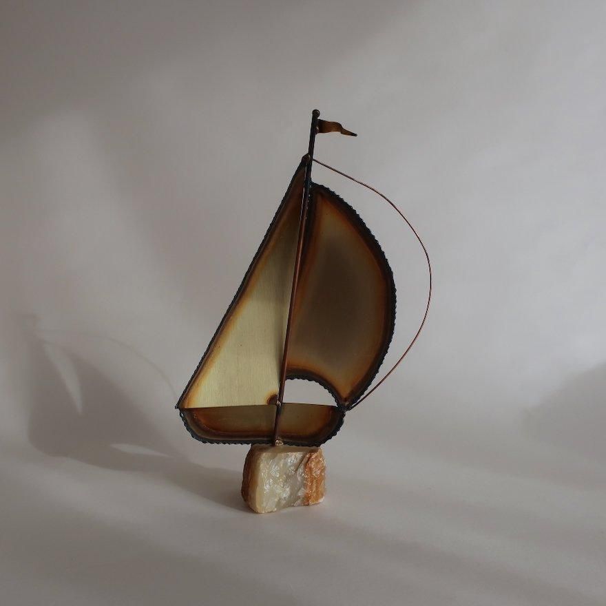 Vintage Mid Century Brass Sailboat Object Sculpture
