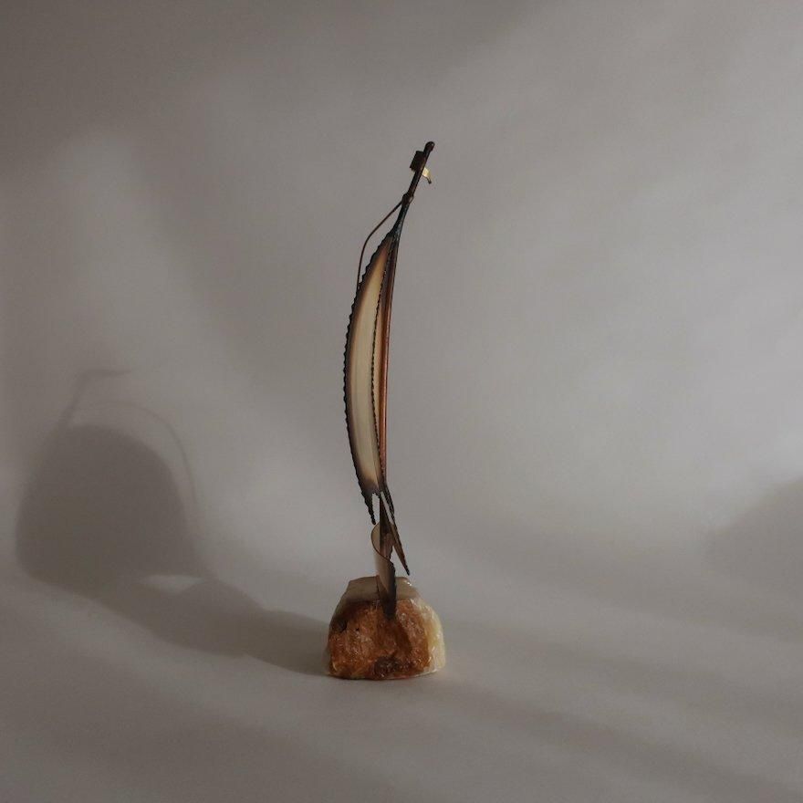 Vintage Mid Century Brass Sailboat Object Sculpture
