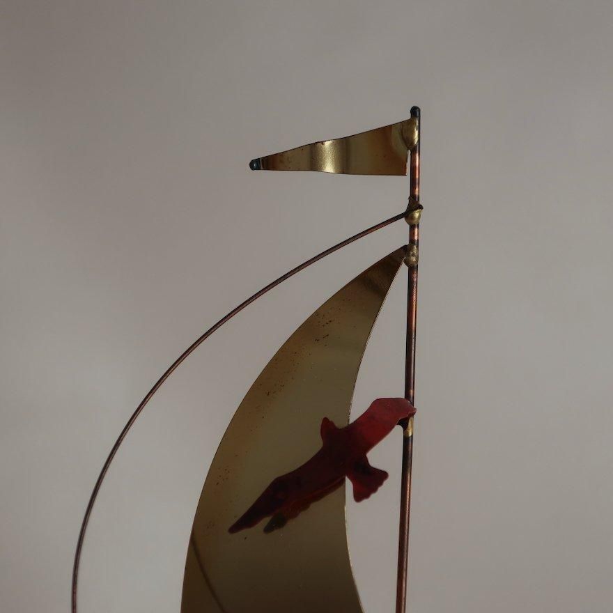Vintage Mid Century Brass Sailboat Object Sculpture