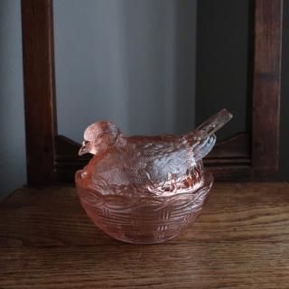 Vintage Pink Dove Glass Bowl Candy Pot Heisey Glass Company (A987)