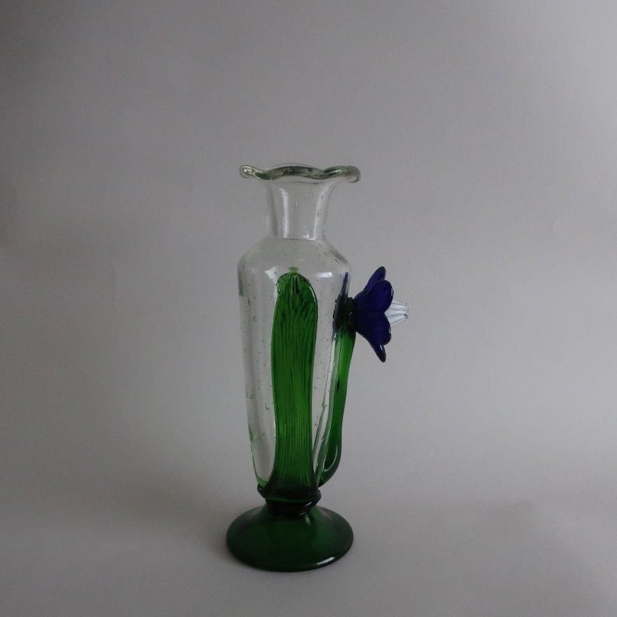 ベネチアングラスSegusoアートグラス フラワーベース　ヴィンテージ未使用品 Vintage Flower motif glass flower vase/ビンテージ ガラス