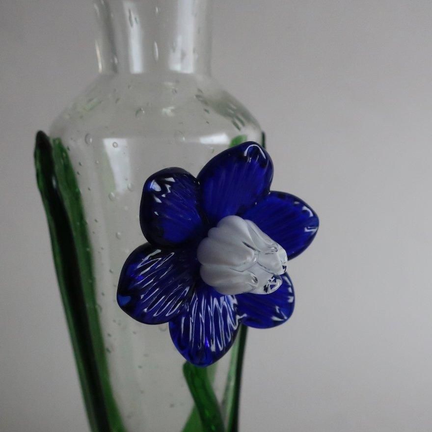 【アメリカンヴィンテージ】ハンドペイントフラワーベース 花 蝶 ガラス Vintag hand painted yellow flower mini vase/ビンテージ 花柄