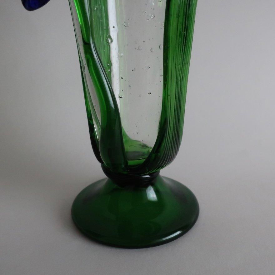 Vintage Flower motif glass flower vase/ビンテージ ガラス