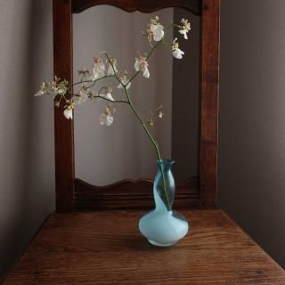 Vintage Aqua Blue Glass Small Flower Vase (A998)