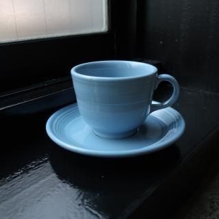 Vintage Fiesta Homer Laughlin Coffee Tea Cup and Saucer Set Blue(B027)