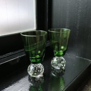Vintage Bubble Bottomed Green Glass (B035)