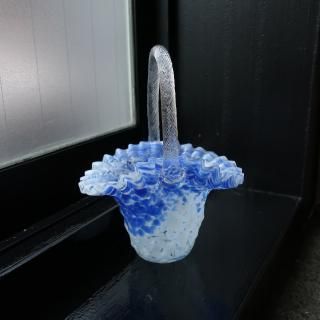 Vintage Bag Motif Glass Flower Vase Blue Marble(B049)
