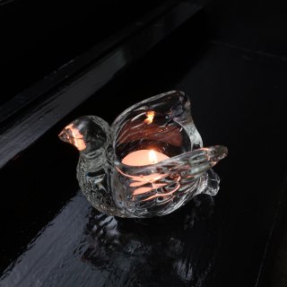 Vintage Avon Bird Dove Clear Cut Glass Candle Holder (B051)