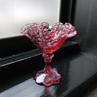Vintage Fenton Pink Cabbage Rose Compote Footed Candy Dish (B055)