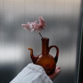 Vintage Mini Amber Glass Flower Vase (B066)