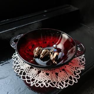 Vintage Anchor Hocking Royal Ruby Red Coronation Berry Bowls with Handles (B089)