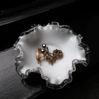 Vintage Fenton Silver Crest Ruffled Candy Trinket Dish(B147)