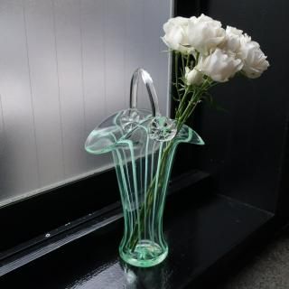 Vintage Handle Basket Flower Vase Green(B155)