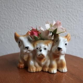 Vintage Ceramic Dog Motif Flower Vase (B157)
