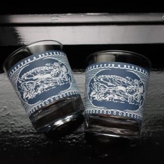 Vintage Currier & Ives Royal China Old Fashioned Rock Blue Glass (B158)