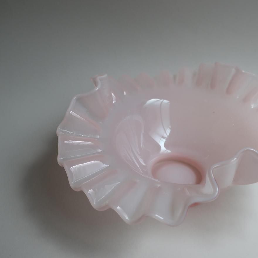Vintage Fenton Rose Overlay Ruffled Crinped Glass Bowl(B185