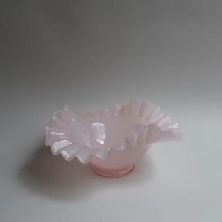 Vintage Fenton Rose Overlay Ruffled Crinped Glass Bowl(B185)