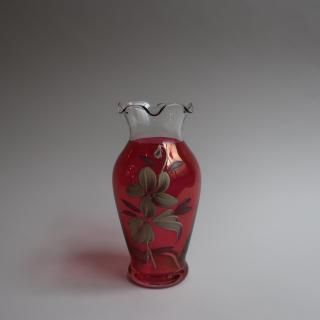Vintage Hand Painted Pink Glass Flower Vase (B214)