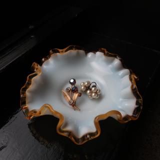Vintage Fenton Gold Crest Ruffled Candy Trinket Dish(B248)