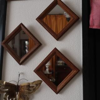 Vintage Wooden Square Small Mirror (B271)