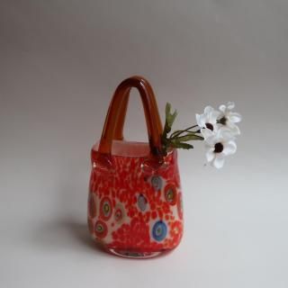 Vintage Bag Motif Glass Flower Vase Orange Marble(B319)