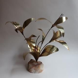 Vintage Mid Century Brass Floral Sculpture on Onyx (B322)