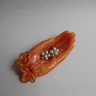Vintage Boyd's Crystal Art Glass Hand Motif Trinket Jewelry Dish/Holder(B364)