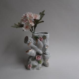 Vintage Ceramic Birds and Rose Flower Vase (B376)