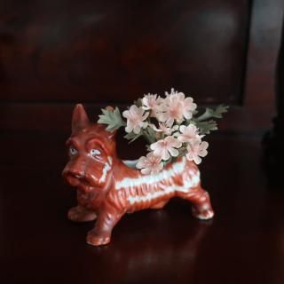 Vintage Dog Ceramic Planter Scottie Westie Terrier Flower Vase (B379)