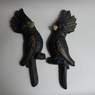 Vintage 1957's Plaster Chalkware Parrot Bird Cockatoo Pair Wall Deco set(B388)