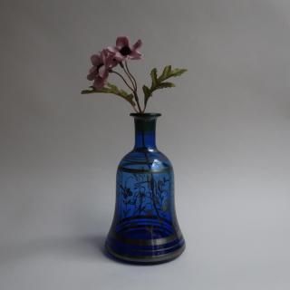 Antique blue glass silver overlay floral Flower Vase (B389)