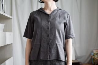 open collar blouse（SILK LINEN TWILL）/ miho umezawa