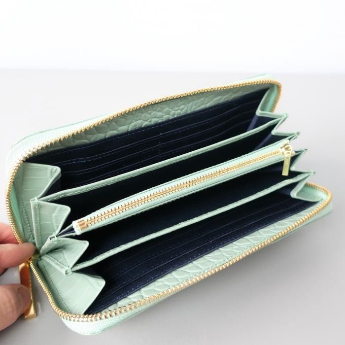 エンボス加工 ミントグリーン 長財布 長財布 レディース 本革 新生活 L字ファスナー 薄い 2025 春財布