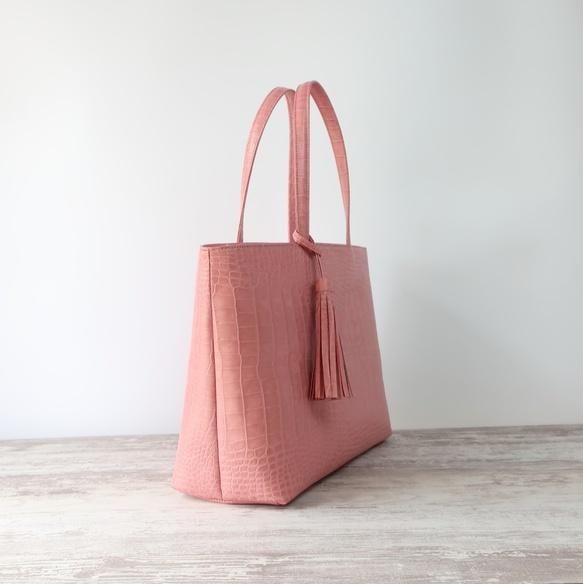 A4サイズトートbag(サイズL)☆彡【型押しver】ピンク・マチ幅13