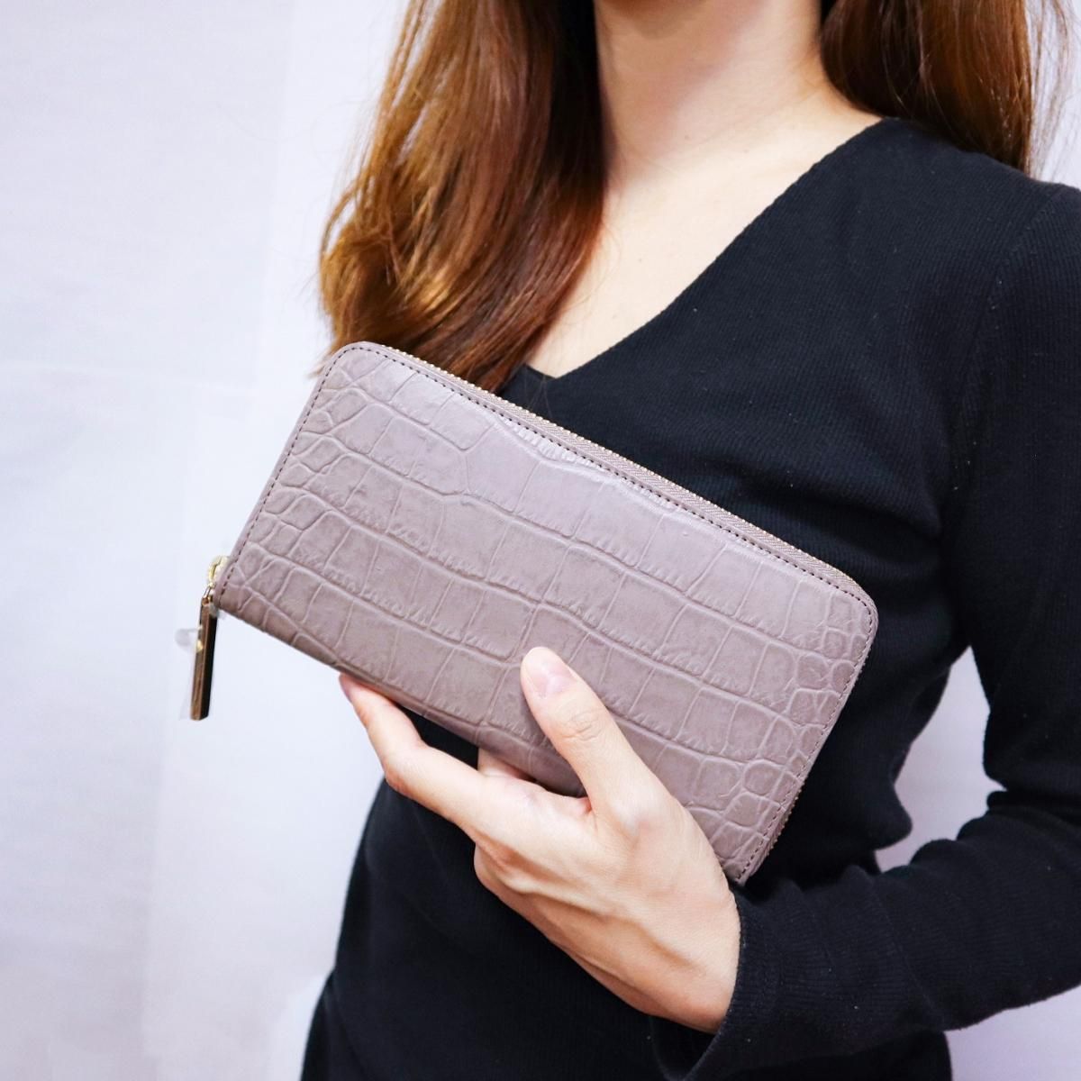 ラウンドファスナー・長財布☆彡グレージュ・クロコダイル型押し ラウンドファスナー・長財布☆彡グレージュ・クロコダイル型押し
