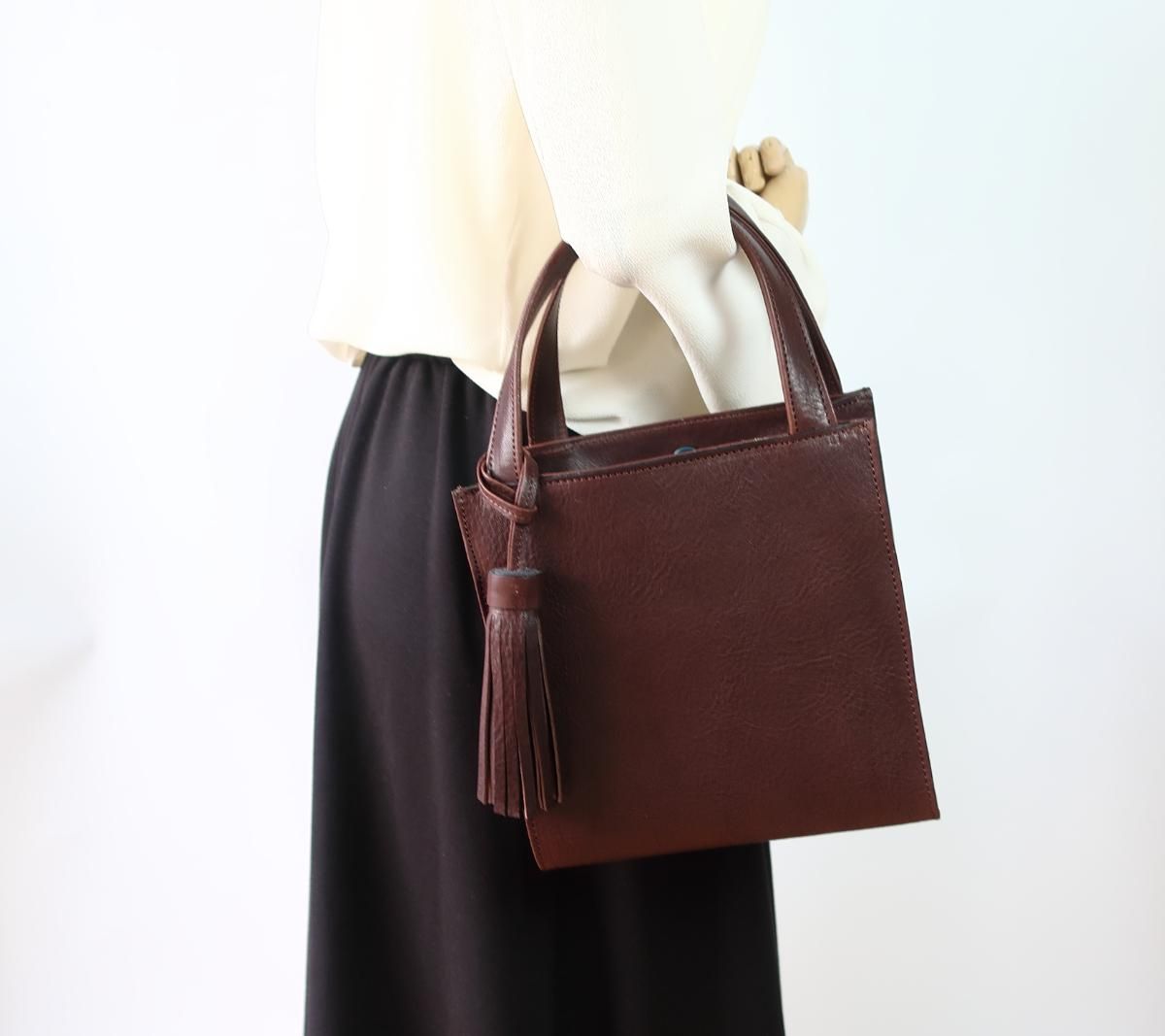 栃木レザー製しかくトートbag | ダークブラウン - naoao.bag