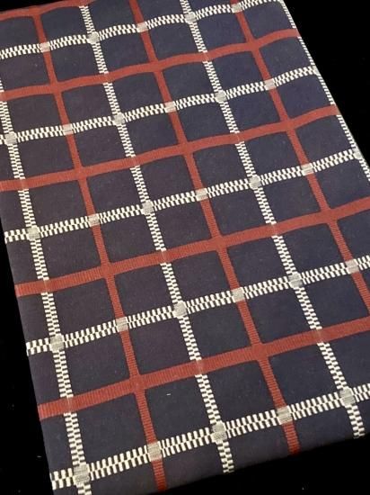 H2704★ 着物淡雪 ★ 正絹　6通袋帯　格子間道に花模様　横段織り出し 袋帯□煌びやか四季折々の花々◇シルバー系◇六通柄◇