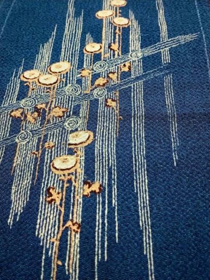 濃縹色 縮緬地 菊籬文様 アンティーク 縮緬地 刺繍 半襟」 - 正尚堂