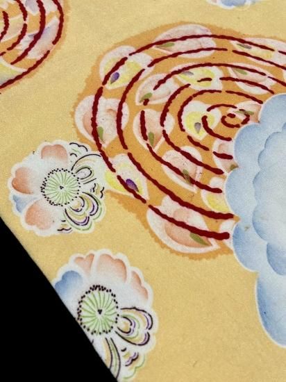 雲に渦巻・花文様 縮緬地 アール・デコ 名古屋帯」（新品