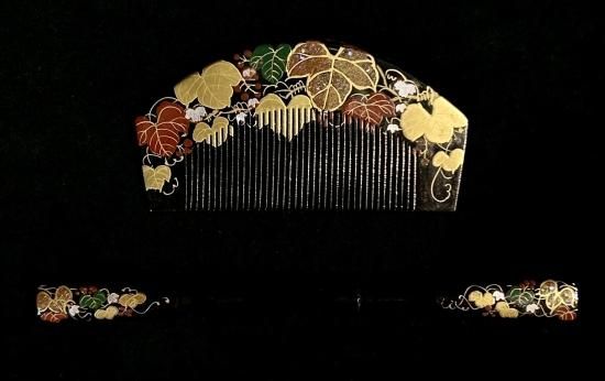 バレッタ 本鼈甲 蒔絵 桔梗 菊 南天 蒔絵 螺鈿細工 待ち遠しかっ