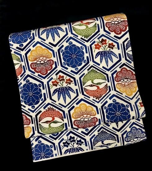 亀甲文様 型染 名古屋帯」 (新品・仕立て上がり) - 正尚堂