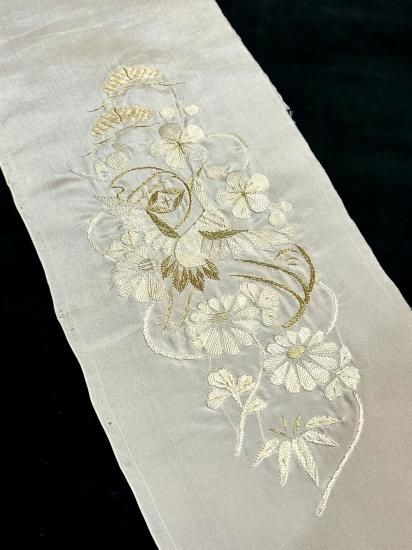 鶴に松竹梅・菊文様アンティーク 刺繍 半衿」 - 正尚堂