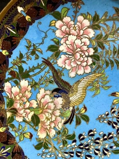 花鳥図 飾り皿 明治期 七宝焼 明治七宝 銅製 有線七宝」 - 正尚堂