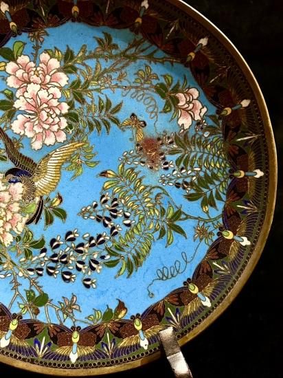 花鳥図 飾り皿 明治期 七宝焼 明治七宝 銅製 有線七宝」 - 正尚堂